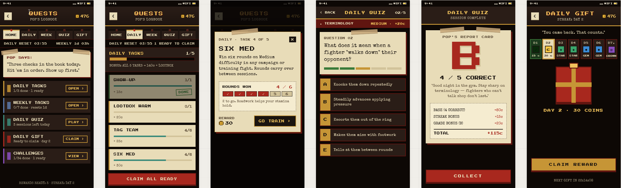 Quest panel redesign mockups. Last thing the tools squeezed out before the limits hit.