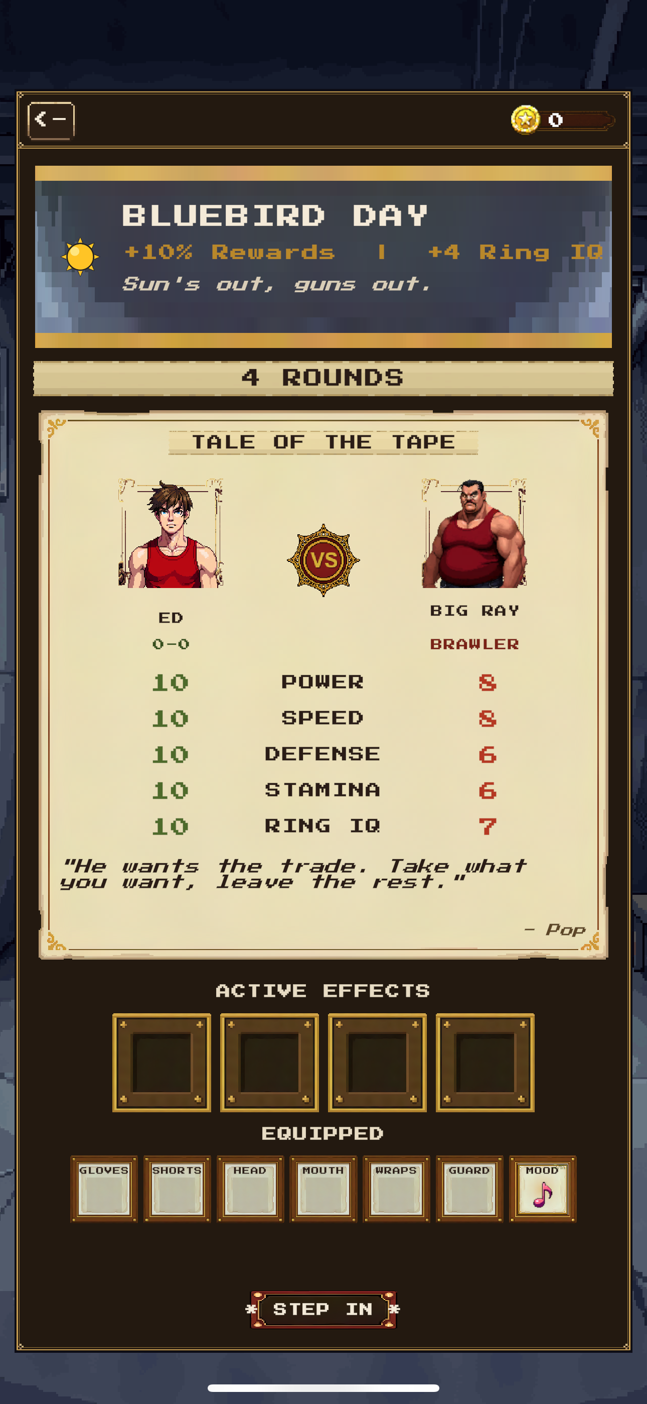 Tale of the tape &mdash; pre-fight stat comparison against an opponent